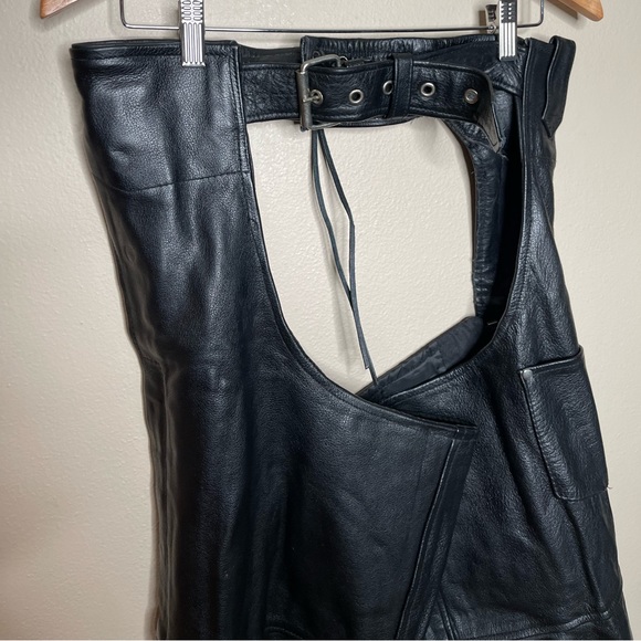 IK Black Leather Motorcycle Chaps - Picture 2 of 7